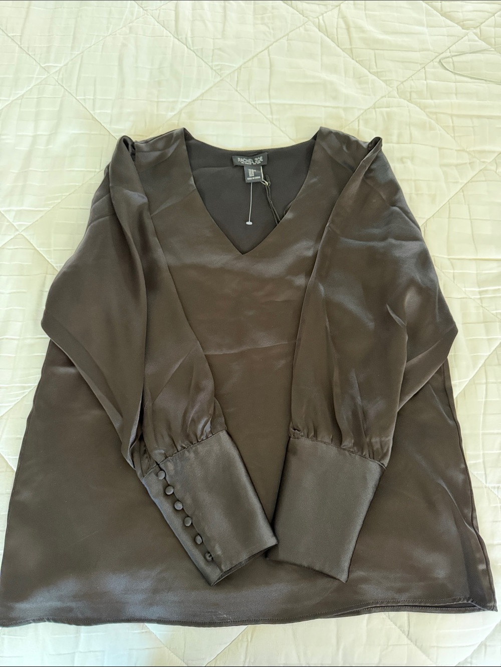 Rachel Zoe Black Satin V-Neck Blouse - NEVER WORN!!